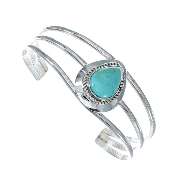 Navajo Turquoise Tear Drop Sterling Silver Cuff Bracelet X10431